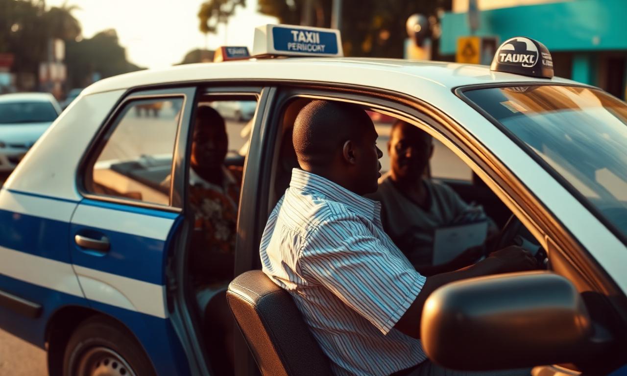 Taxi bleu et blanc